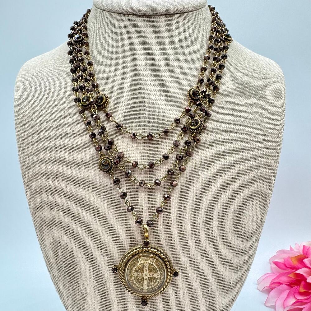 VSA Virgins Saints & Angels Brown Crystal Magdalena With San Benito Medallion